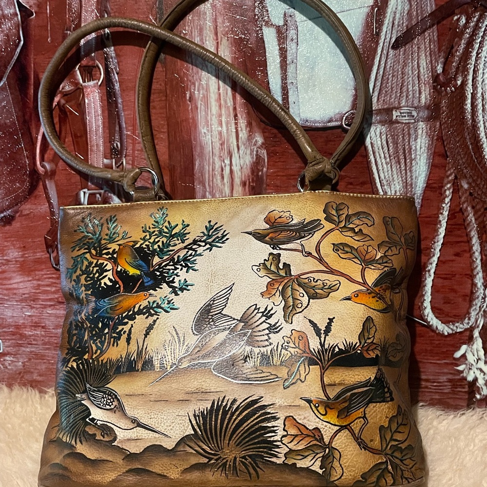 New hand painted leather tote bag